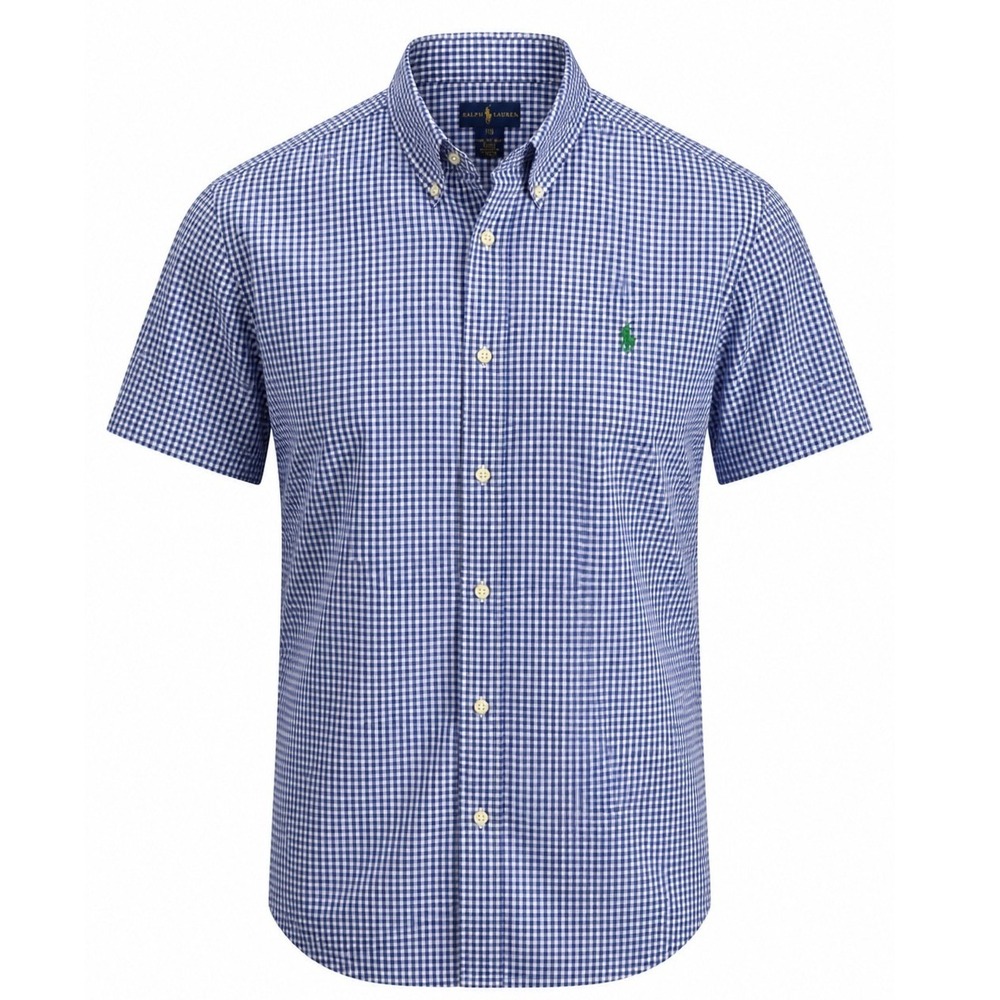 Ralph Lauren Button Down Boys XL (18-20) Gingham Blue Short Sleeve Regular Fit